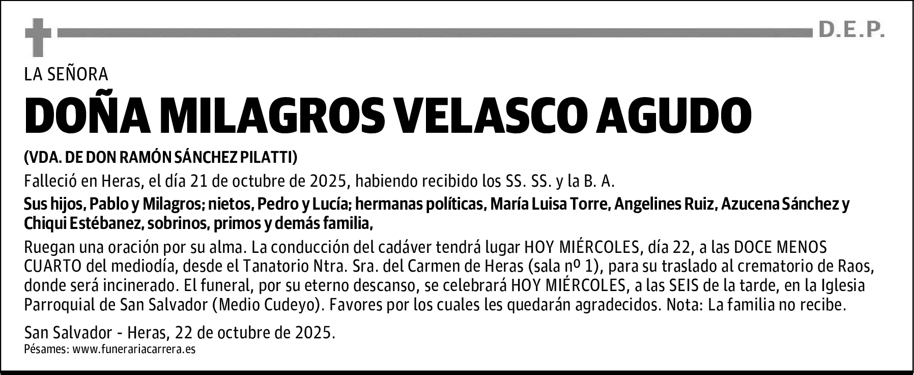 DOÑA MILAGROS VELASCO AGUDO