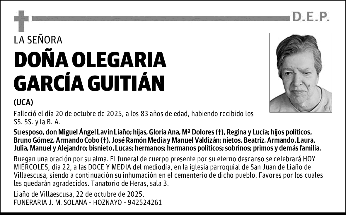 DOÑA OLEGARIA GARCÍA GUITIÁN