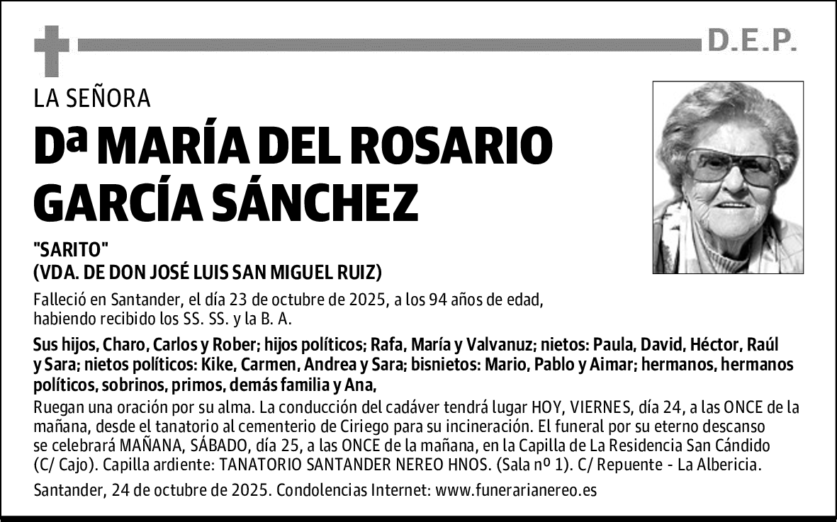 DOÑA MARÍA DEL ROSARIO GARCÍA SÁNCHEZ