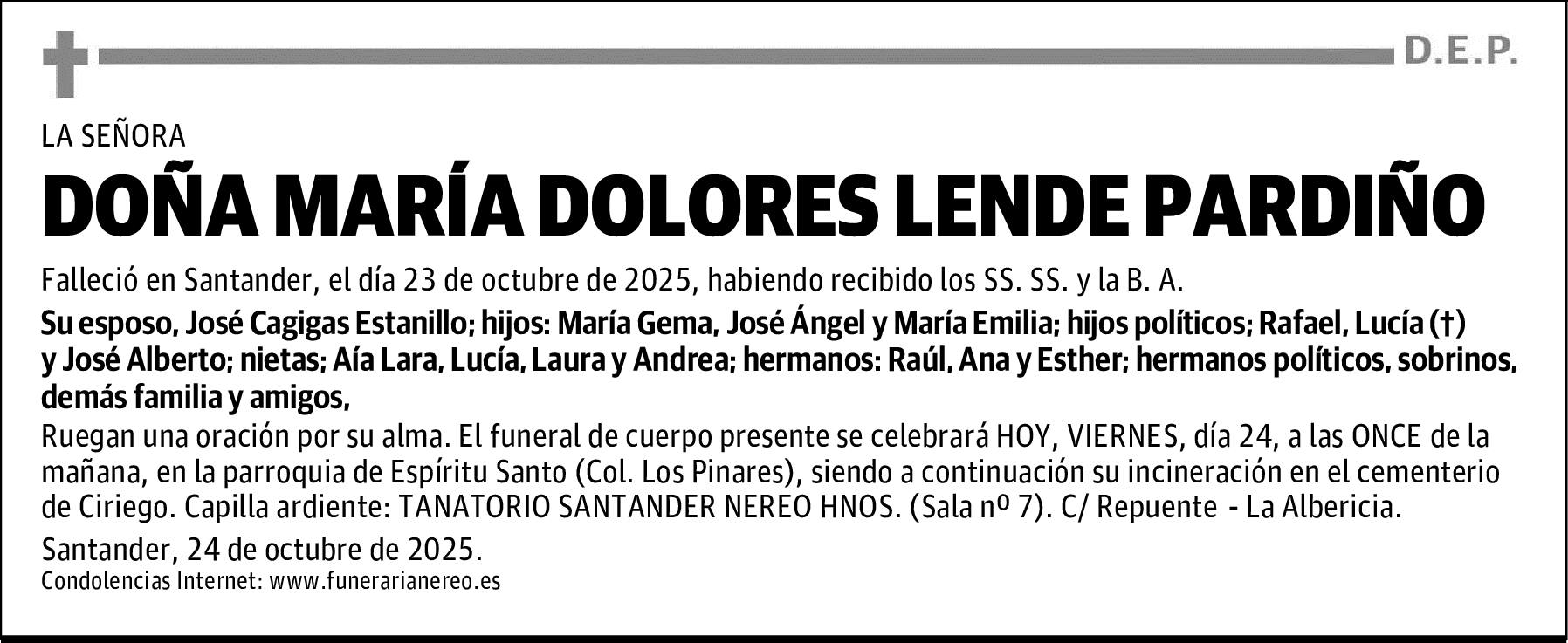 DOÑA MARÍA DOLORES LENDE PARDIÑO