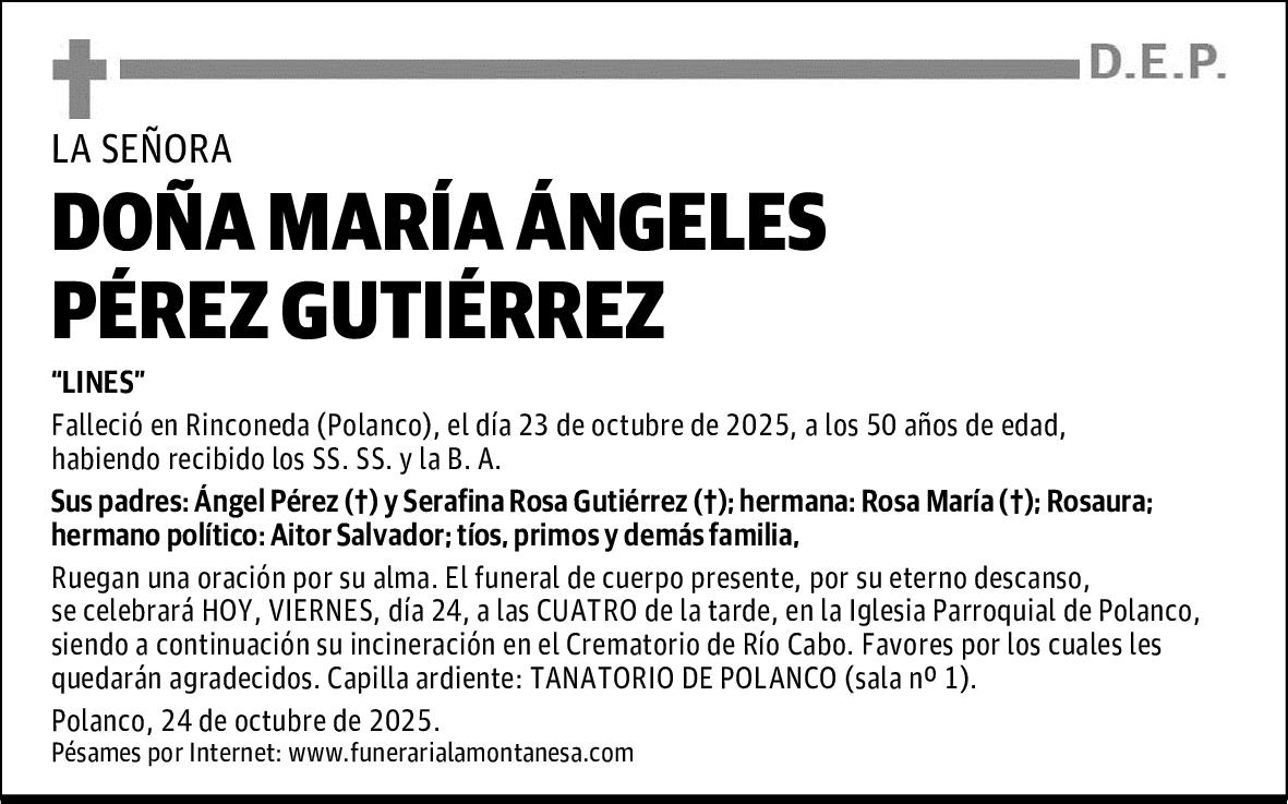 DOÑA MARÍA ÁNGELES PÉREZ GUTIÉRREZ