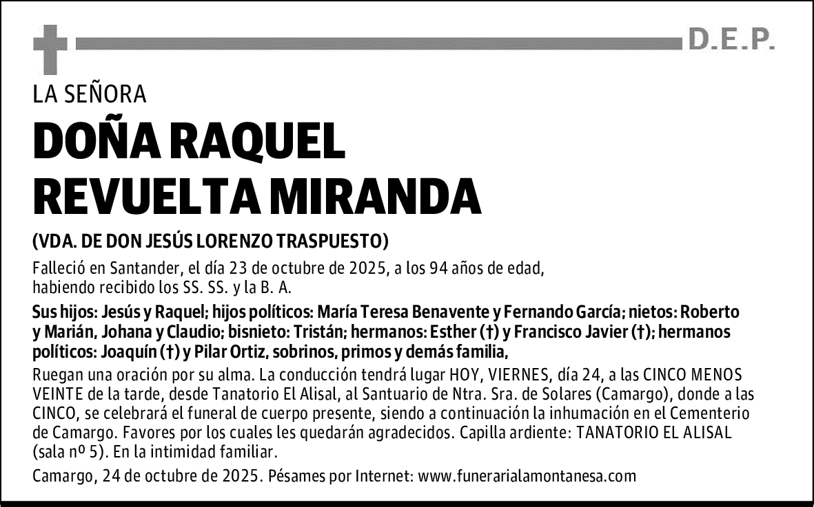 DOÑA RAQUEL REVUELTA MIRANDA