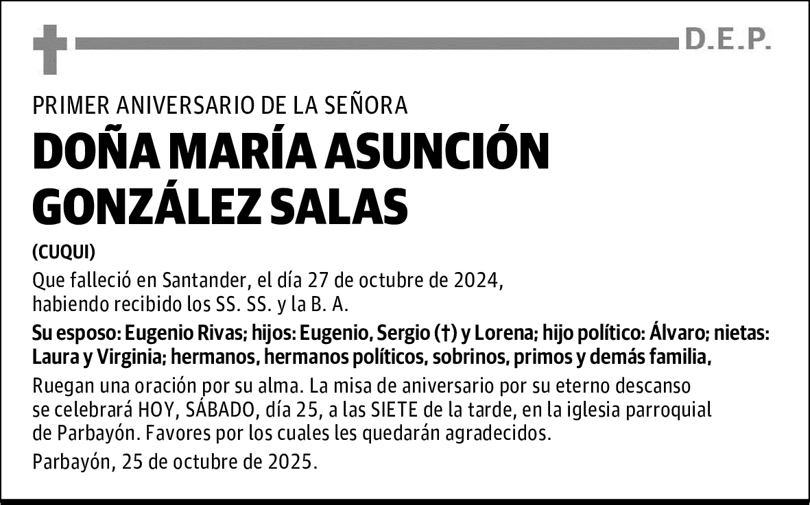 DOÑA MARÍA ASUNCIÓN GONZÁLEZ SALAS