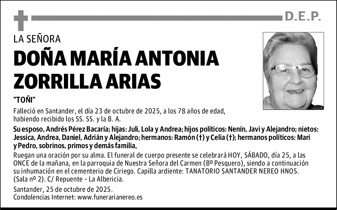 DOÑA MARÍA ANTONIA ZORRILLA ARIAS
