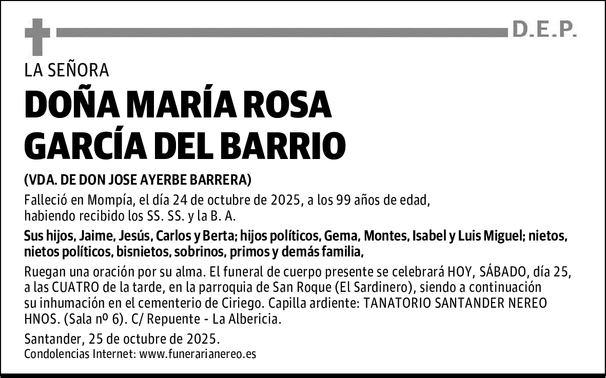 DOÑA MARÍA ROSA GARCÍA DEL BARRIO