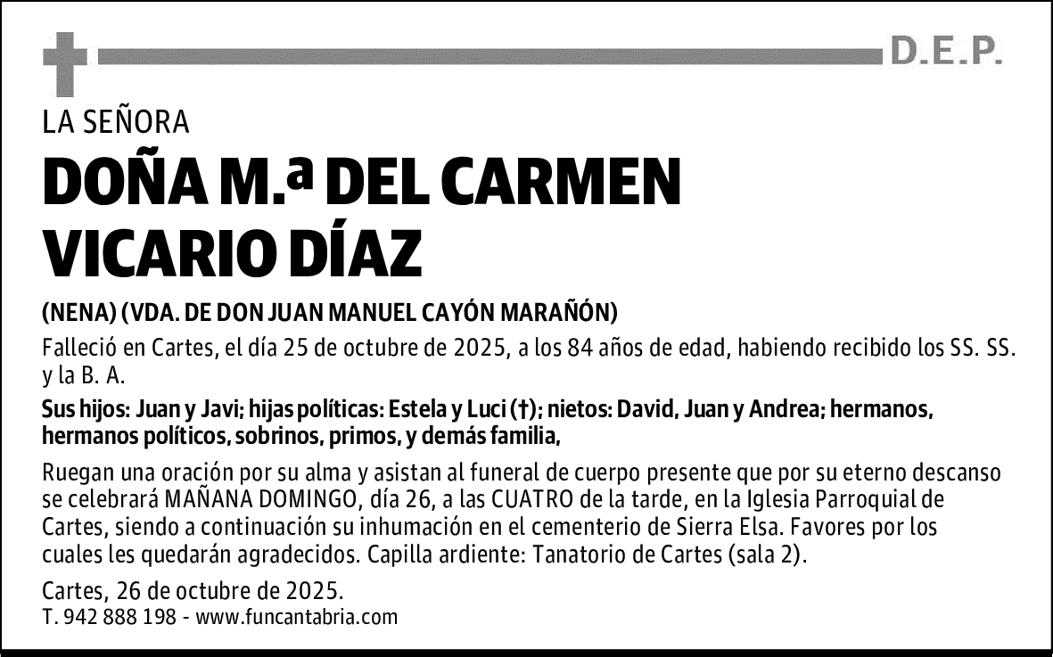 DOÑA M.ª DEL CARMEN VICARIO DÍAZ