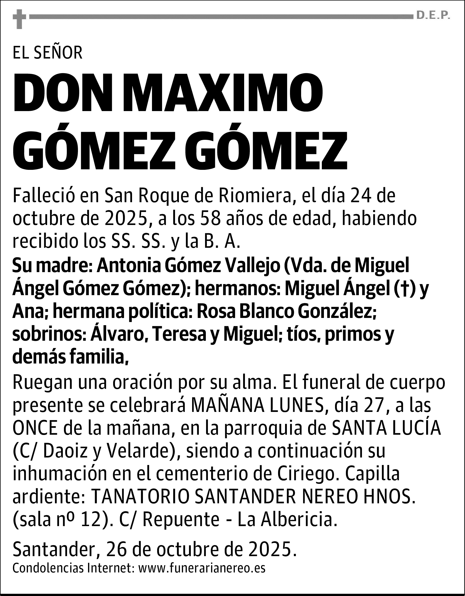 DON MAXIMO GÓMEZ GÓMEZ