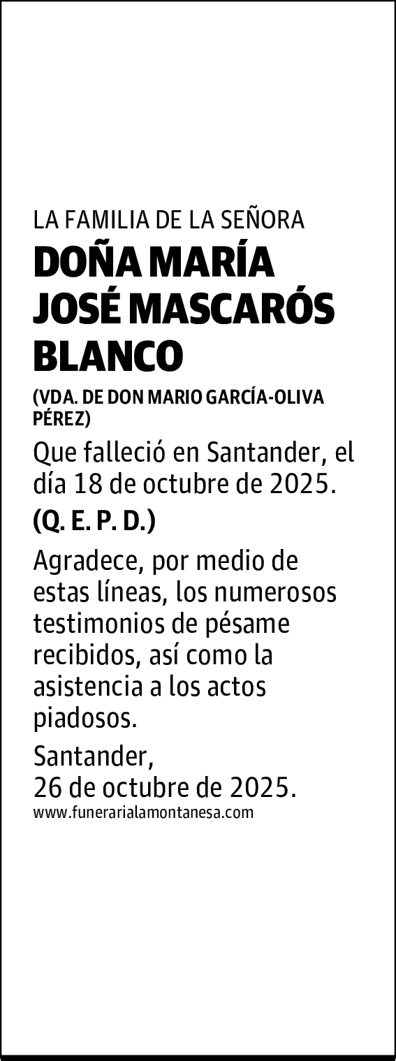 DOÑA MARÍA JOSÉ MASCARÓS BLANCO