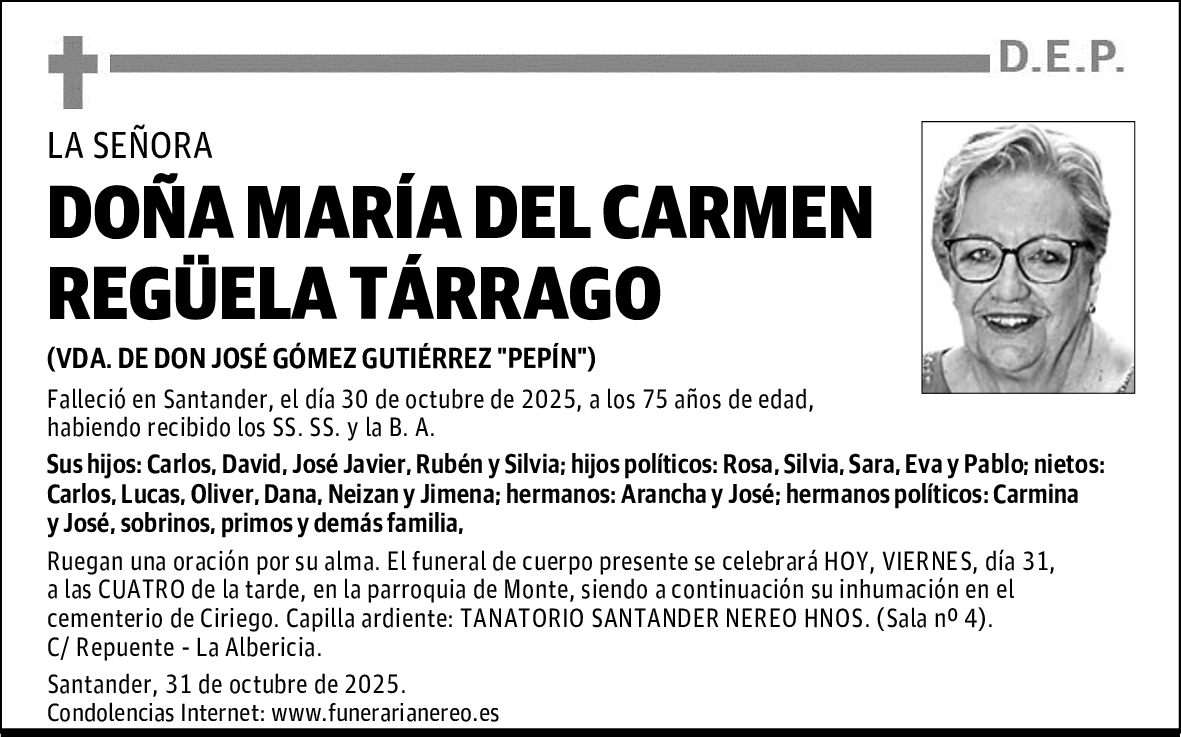 DOÑA MARÍA DEL CARMEN REGÜELA TÁRRAGO