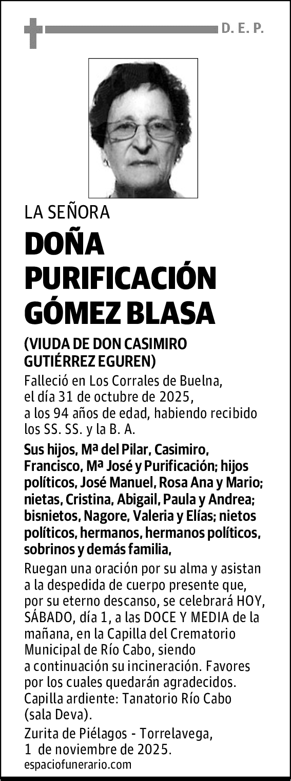DOÑA PURIFICACIÓN GÓMEZ BLASA