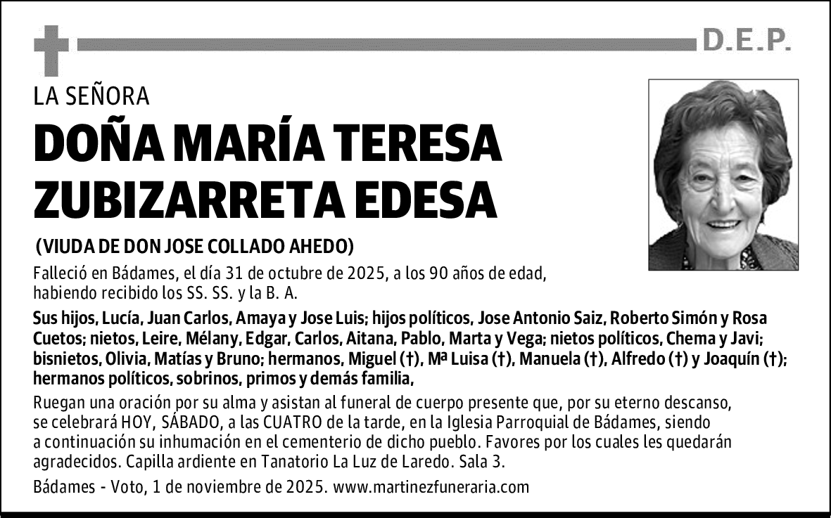 DOÑA MARÍA TERESA ZUBIZARRETA EDESA