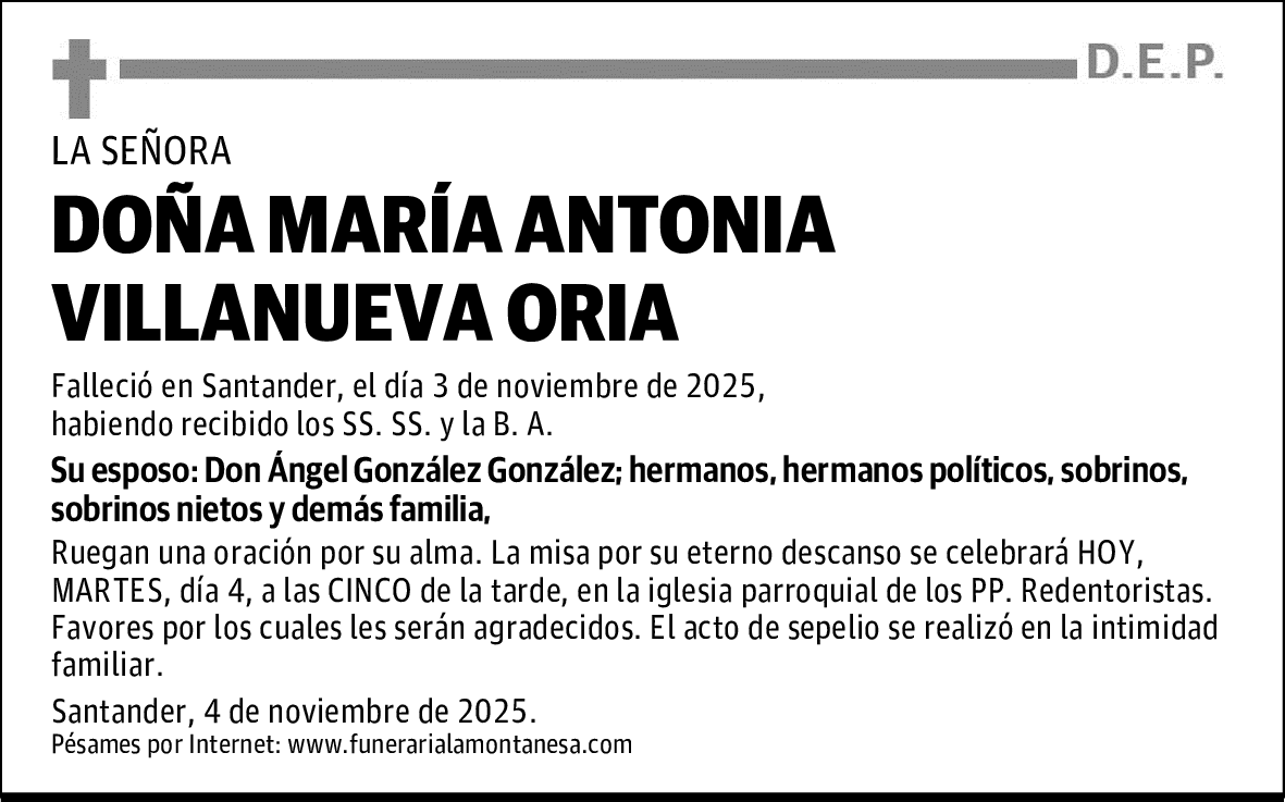 DOÑA MARÍA ANTONIA VILLANUEVA ORIA