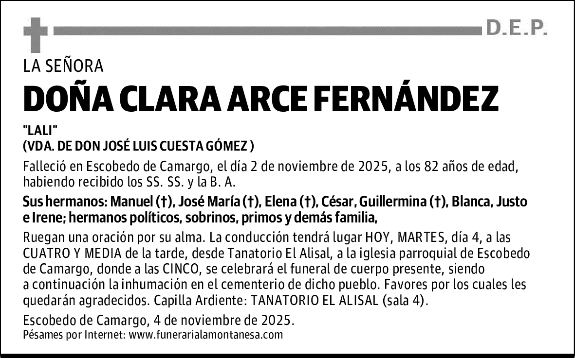 DOÑA CLARA ARCE FERNÁNDEZ