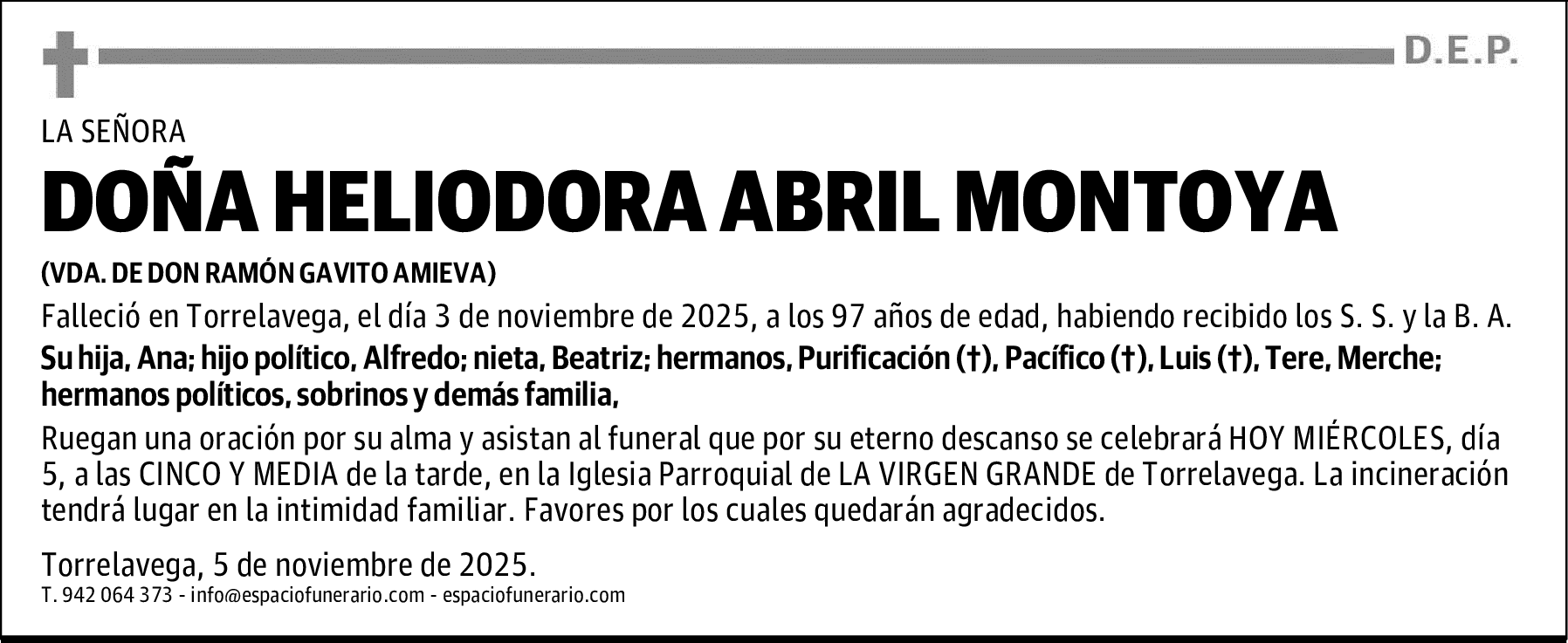 DOÑA HELIODORA ABRIL MONTOYA