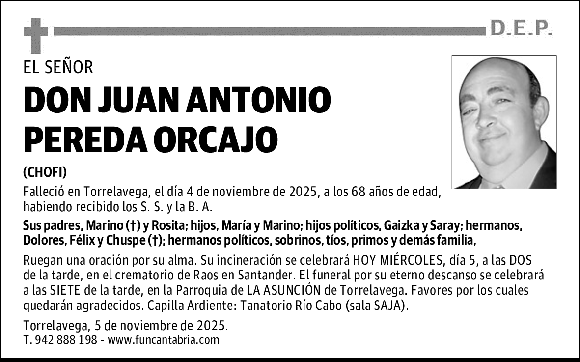 DON JUAN ANTONIO PEREDA ORCAJO