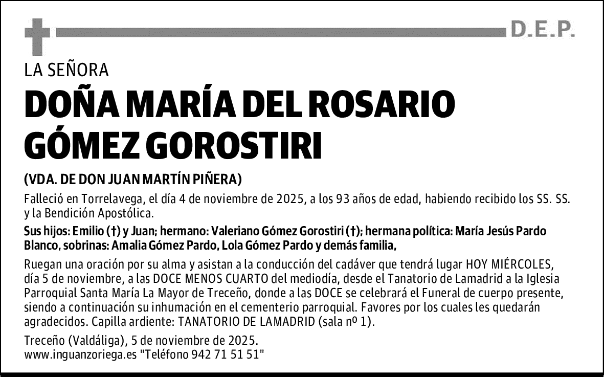 DOÑA MARÍA DEL ROSARIO GÓMEZ GOROSTIRI