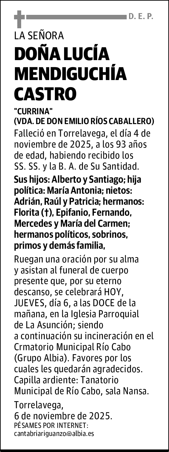 DOÑA LUCÍA MENDIGUCHÍA CASTRO