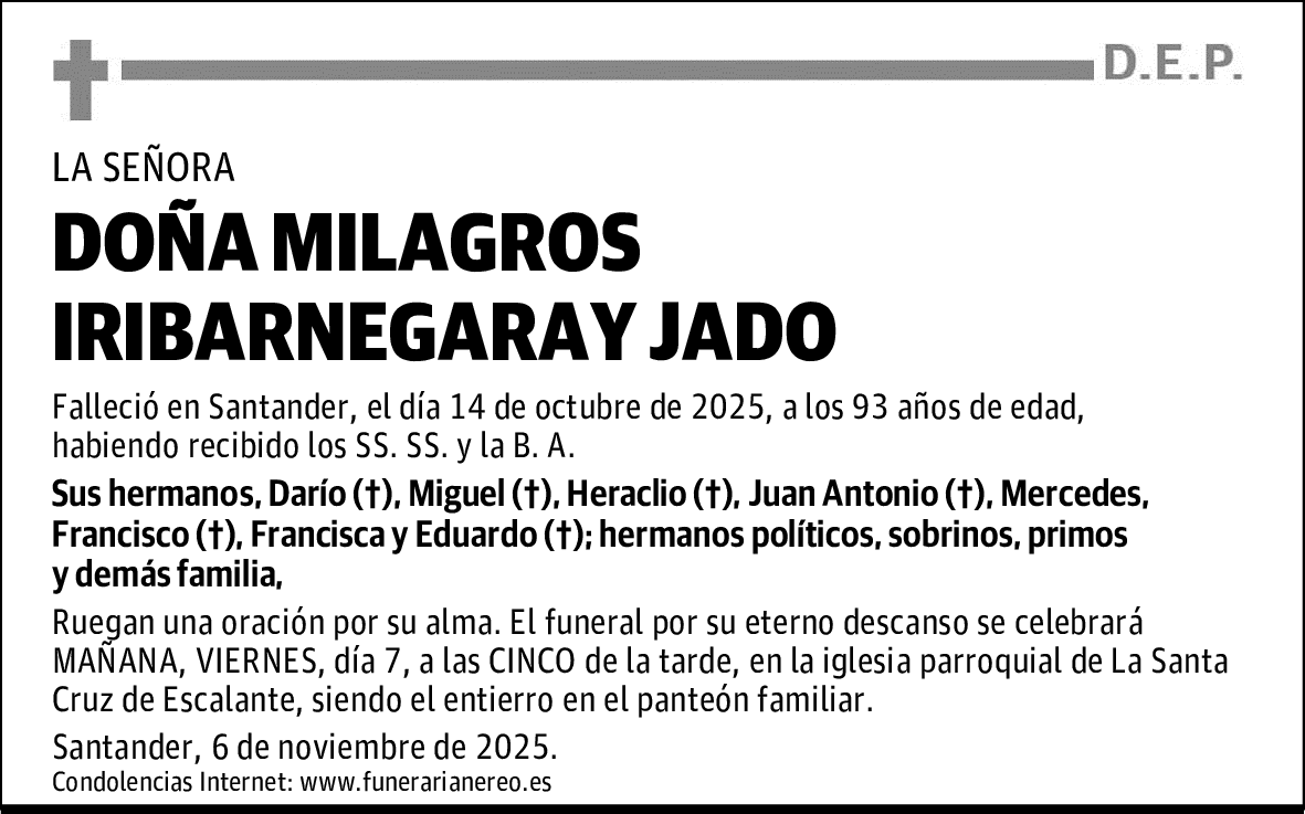 DOÑA MILAGROS IRIBARNEGARAY JADO
