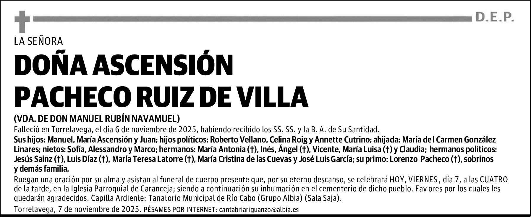 DOÑA ASCENSIÓN PACHECO RUIZ DE VILLA