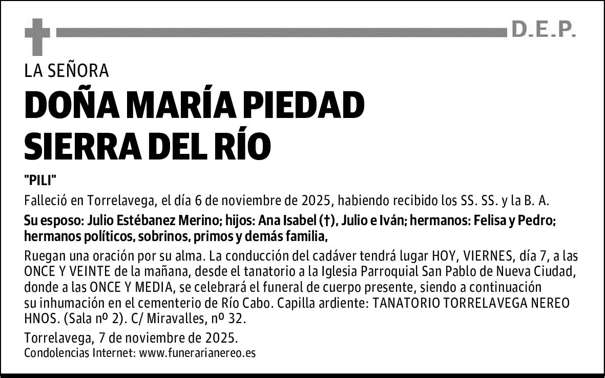 DOÑA MARÍA PIEDAD SIERRA DEL RÍO