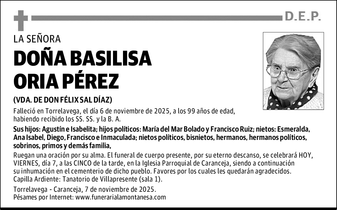 DOÑA BASILISA ORIA PÉREZ