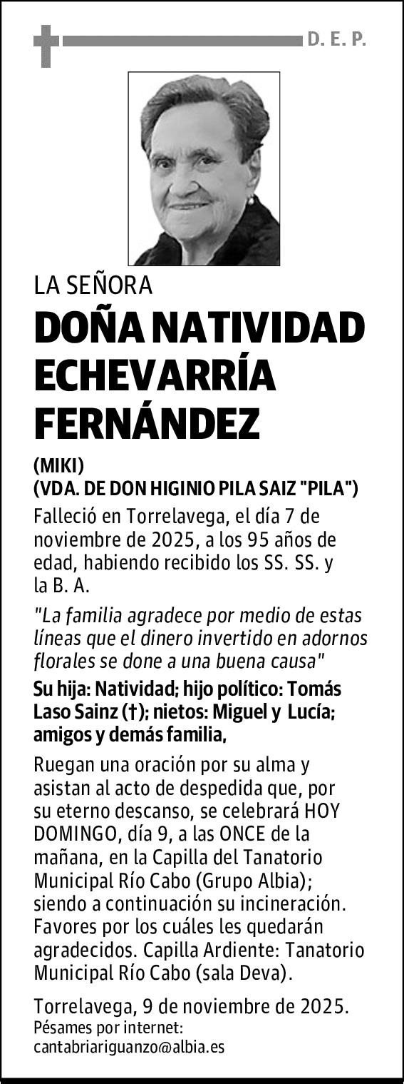 DOÑA NATIVIDAD ECHEVARRÍA FERNÁNDEZ