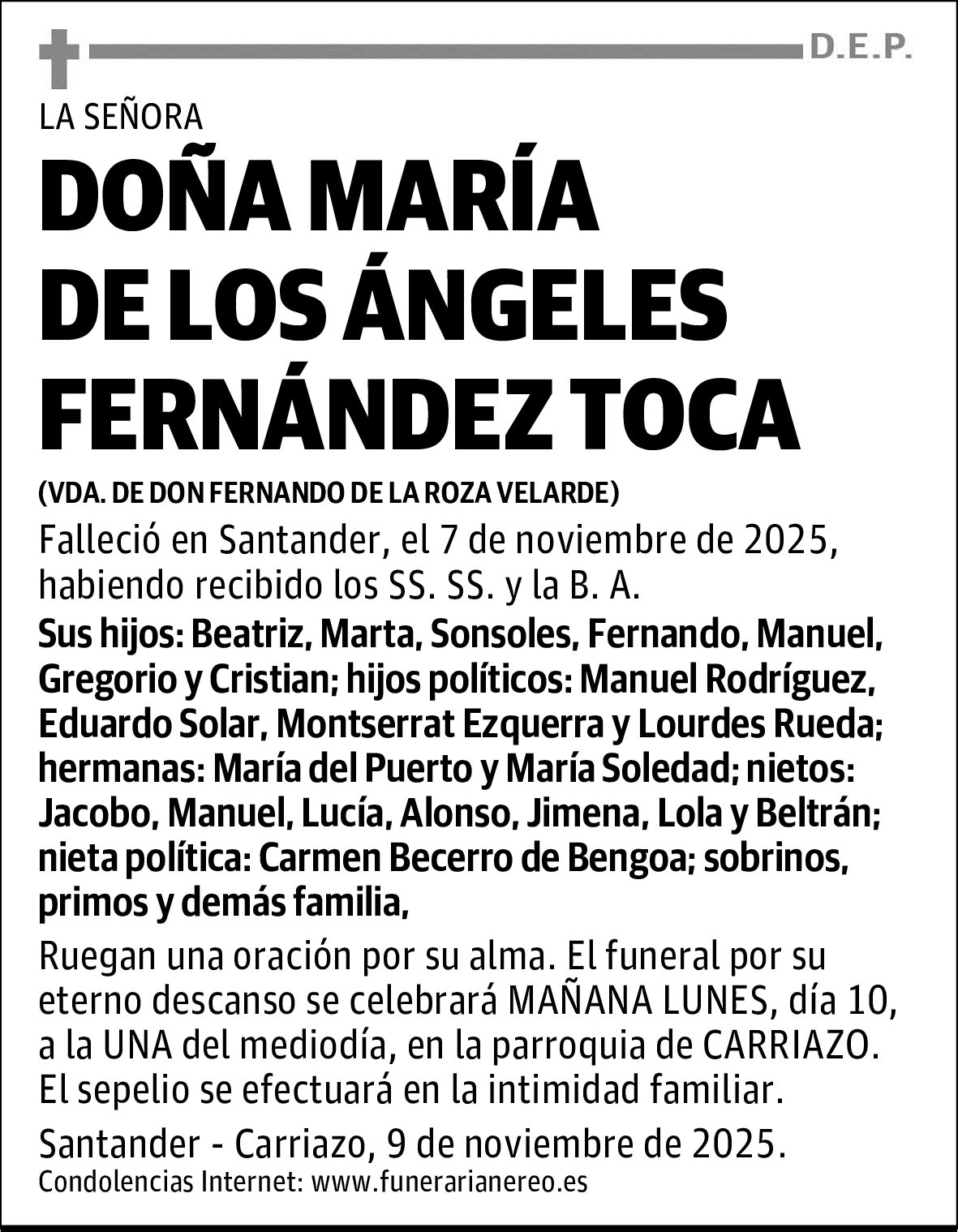 DOÑA MARÍA DE LOS ÁNGELES FERNÁNDEZ TOCA