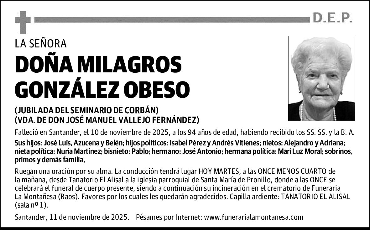 DOÑA MILAGROS GONZÁLEZ OBESO