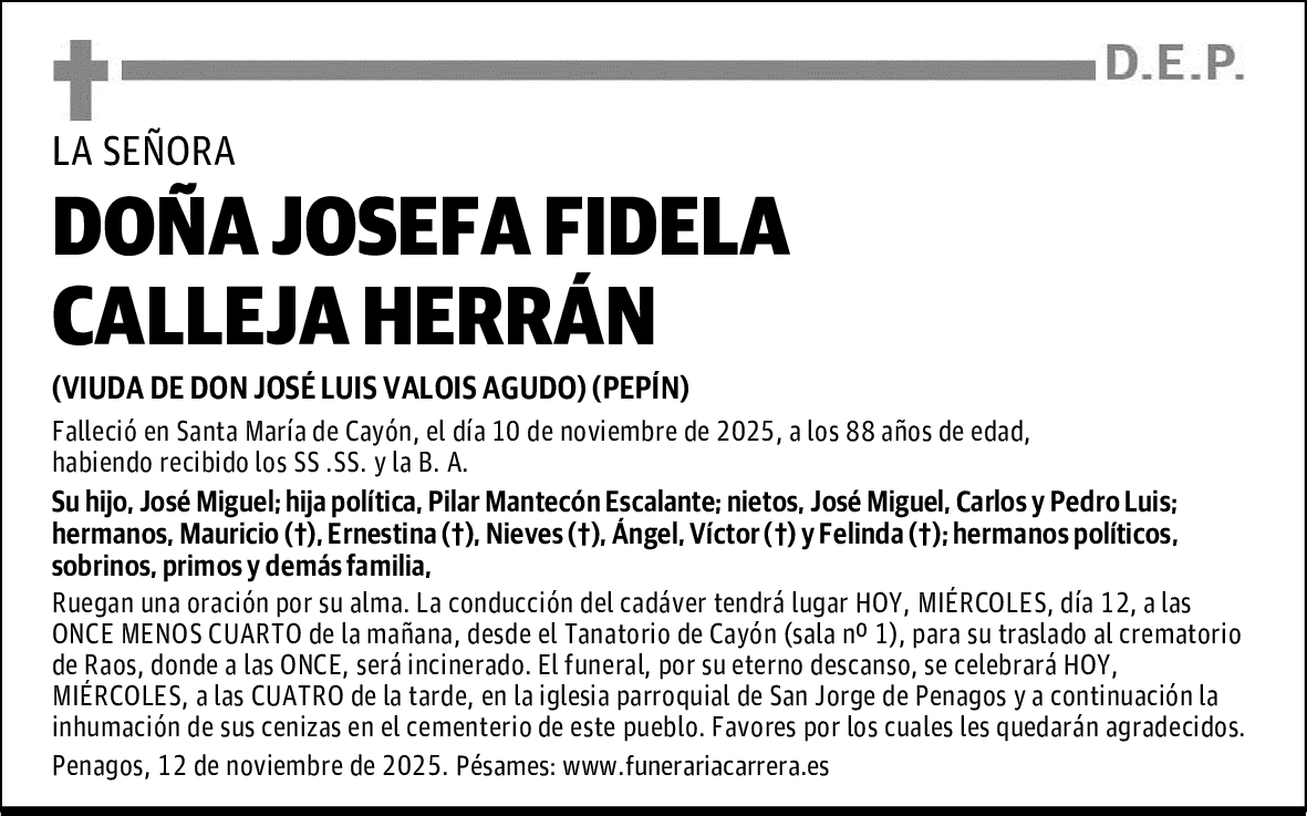 DOÑA JOSEFA FIDELA CALLEJA HERRÁN