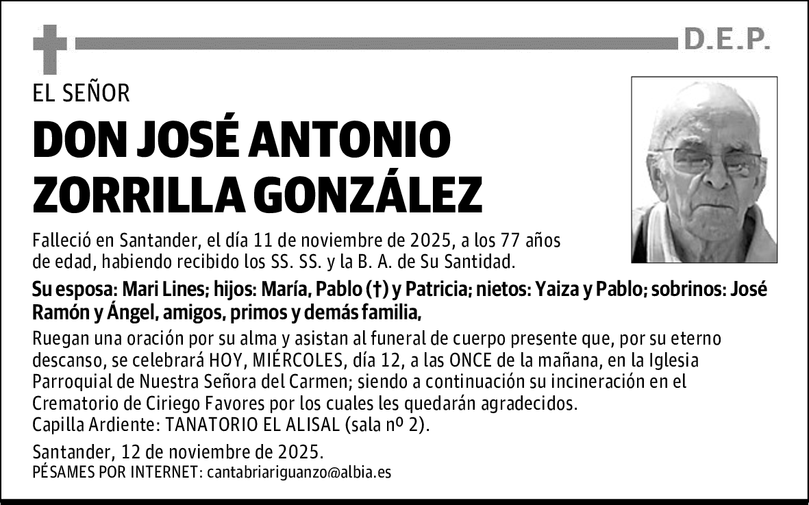 DON JOSÉ ANTONIO ZORRILLA GONZÁLEZ