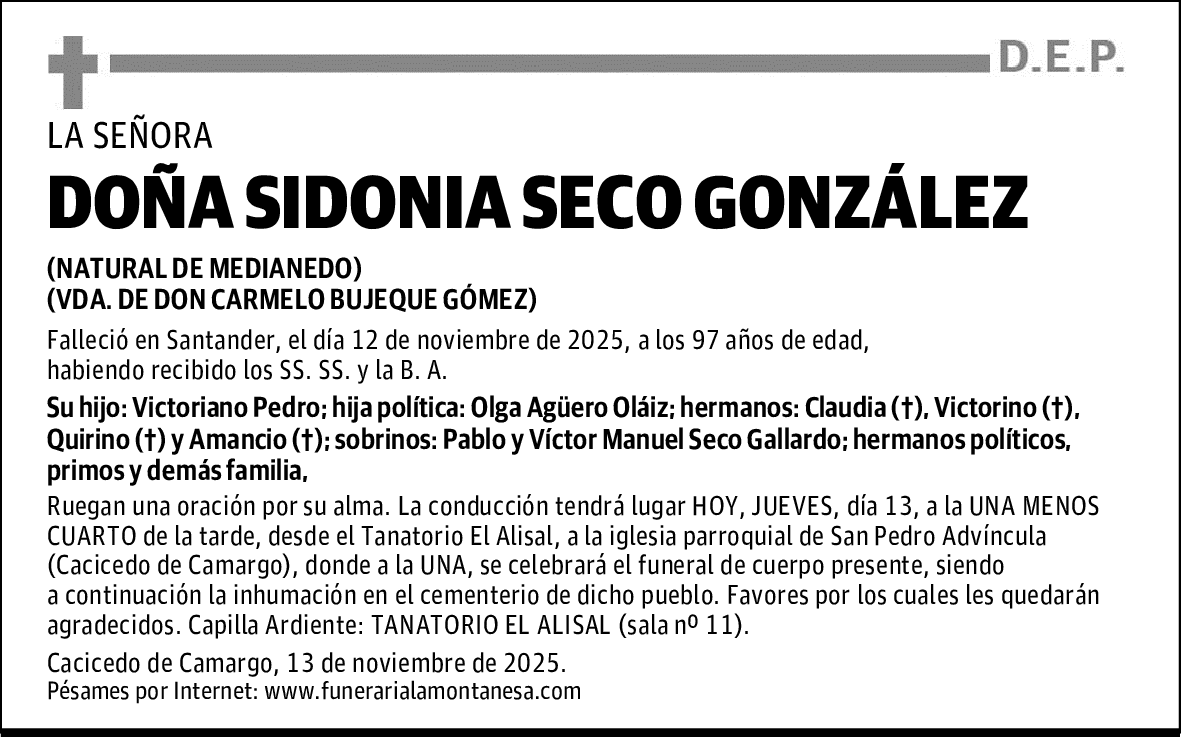 DOÑA SIDONIA SECO GONZÁLEZ