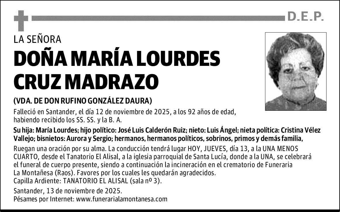 DOÑA MARÍA LOURDES CRUZ MADRAZO