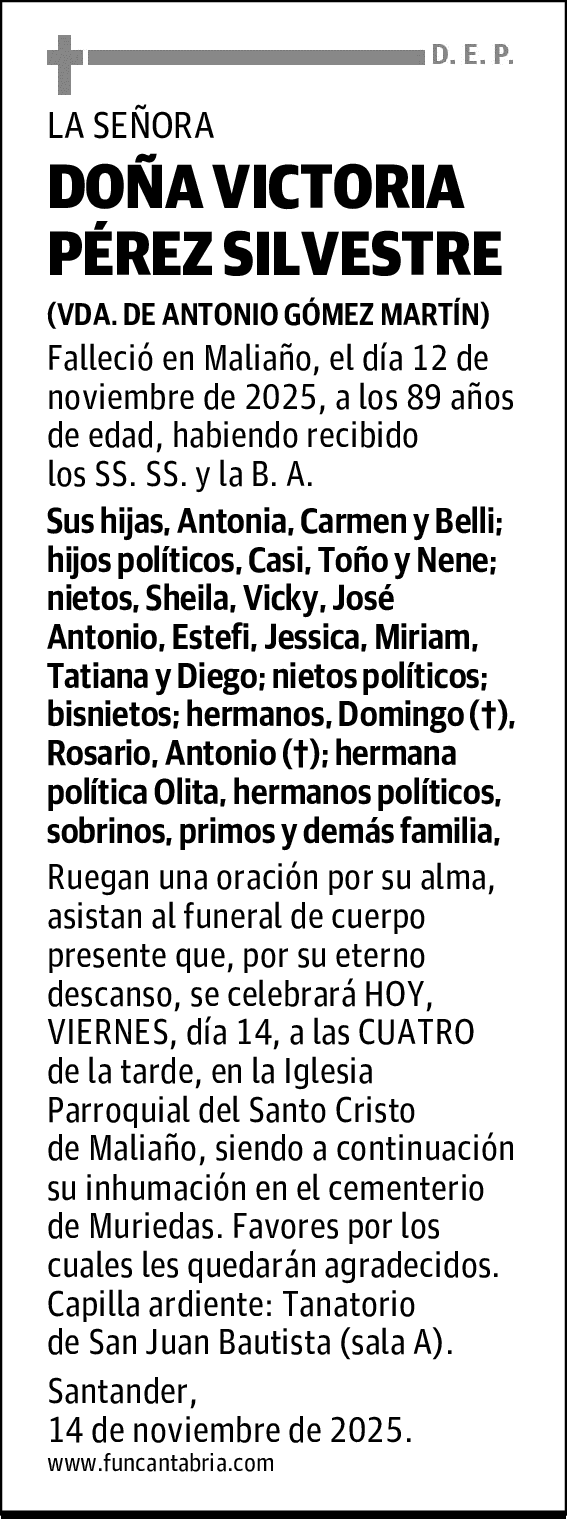 DOÑA VICTORIA PÉREZ SILVESTRE