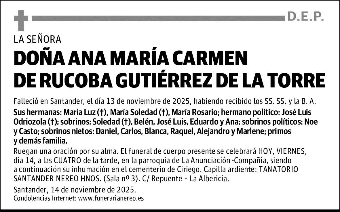 DOÑA ANA MARÍA CARMEN DE RUCOBA GUTIÉRREZ DE LA TORRE