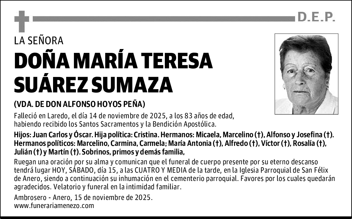 DOÑA MARÍA TERESA SUÁREZ SUMAZA