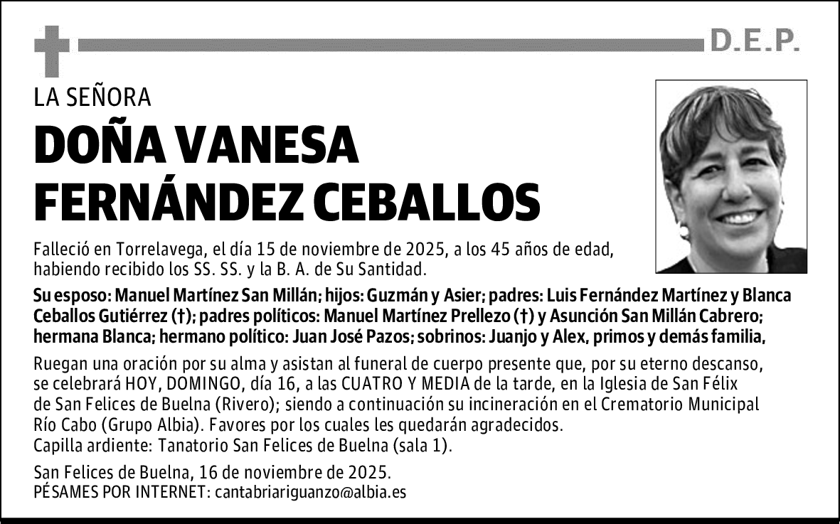 DOÑA VANESA FERNÁNDEZ CEBALLOS