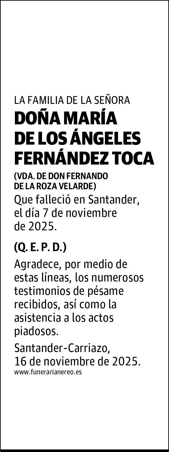 DOÑA MARÍA DE LOS ÁNGELES FERNÁNDEZ TOCA