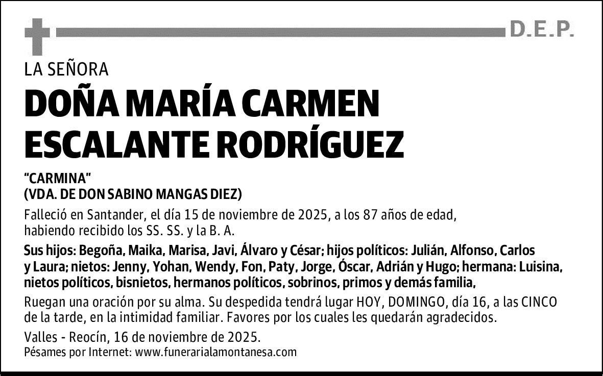 DOÑA MARÍA CARMEN ESCALANTE RODRÍGUEZ