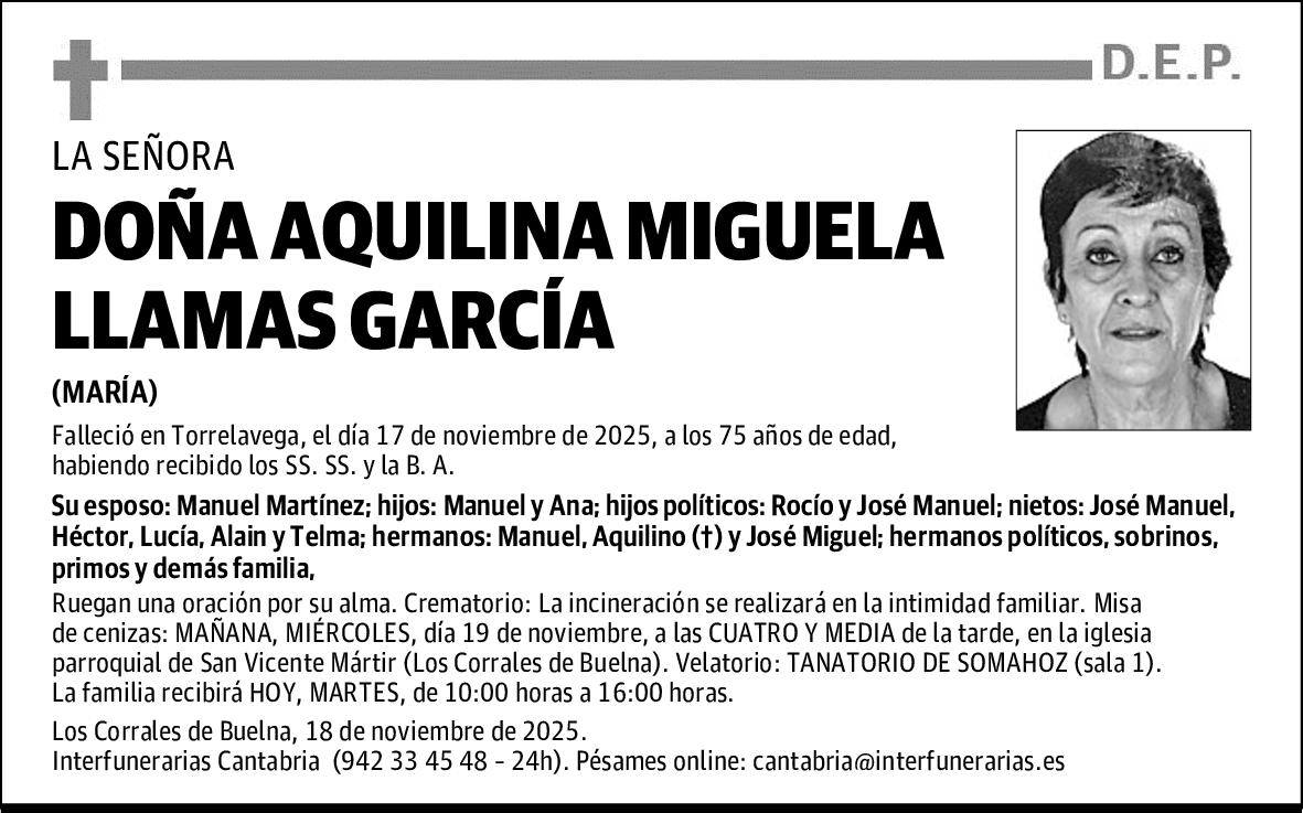 DOÑA AQUILINA MIGUELA LLAMAS GARCÍA