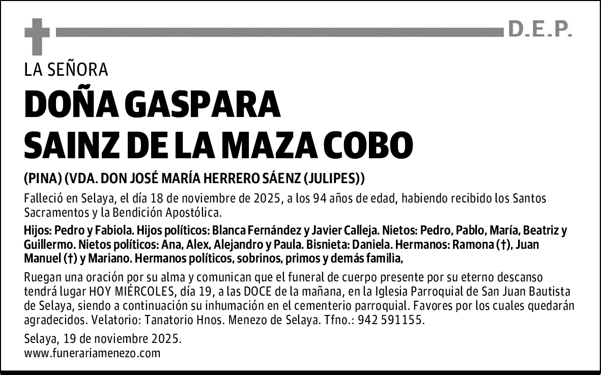 DOÑA GASPARA SAINZ DE LA MAZA COBO
