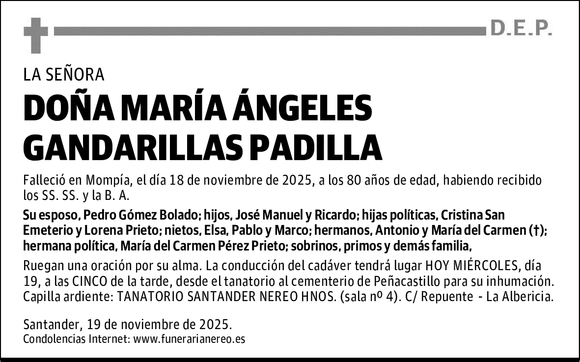 DOÑA MARÍA ÁNGELES GANDARILLAS PADILLA