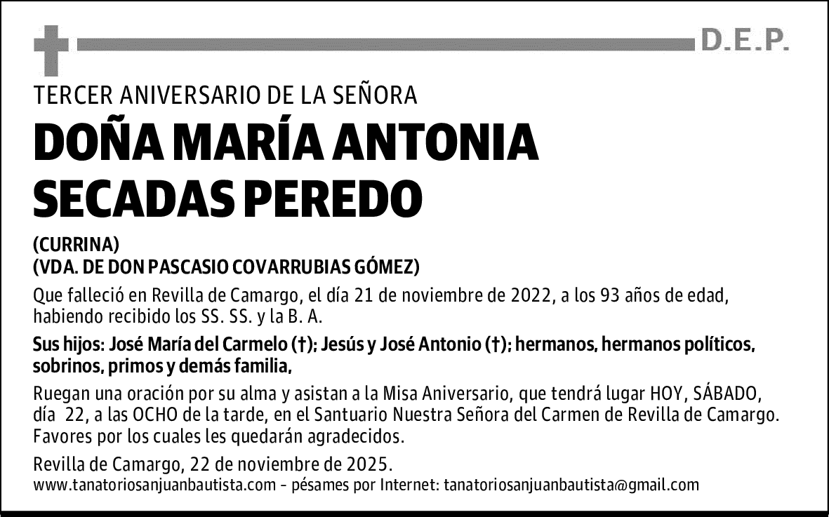 DOÑA MARÍA ANTONIA SECADAS PEREDO
