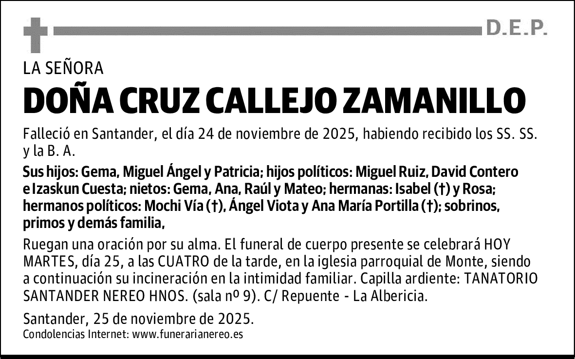 DOÑA CRUZ CALLEJO ZAMANILLO