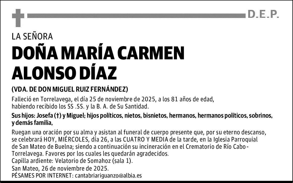 DOÑA MARÍA CARMEN ALONSO DÍAZ