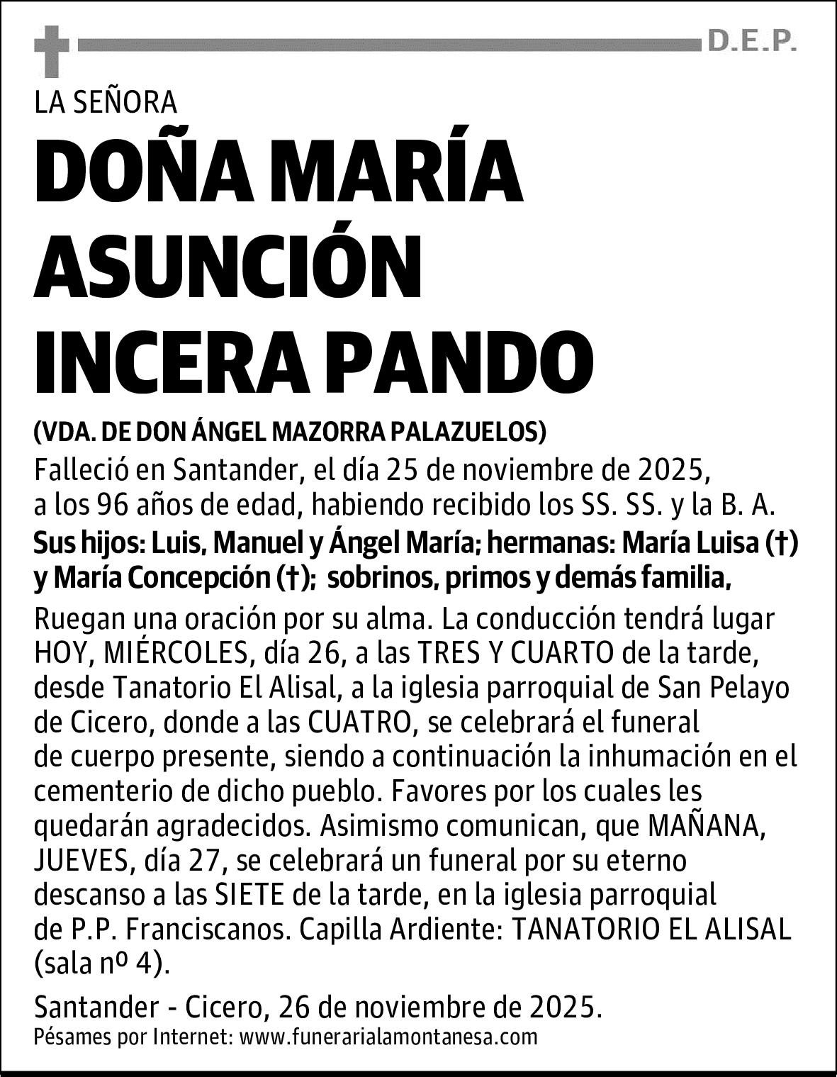 DOÑA MARÍA ASUNCIÓN INCERA PANDO