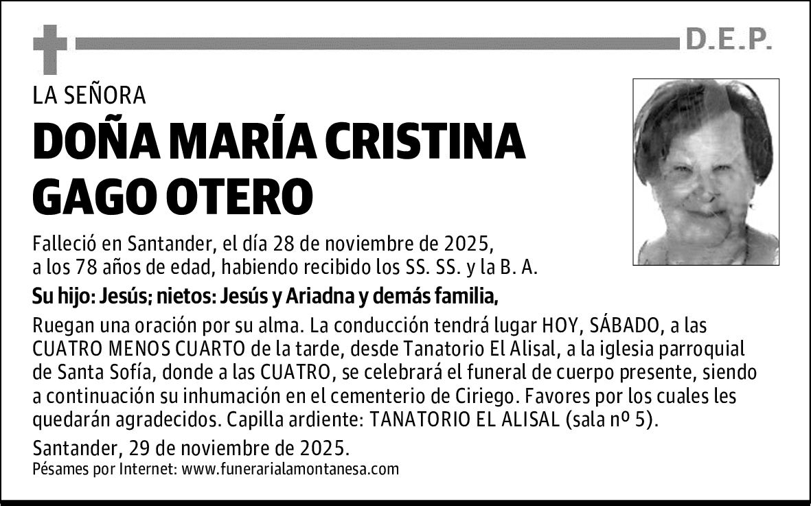 DOÑA MARÍA CRISTINA GAGO OTERO
