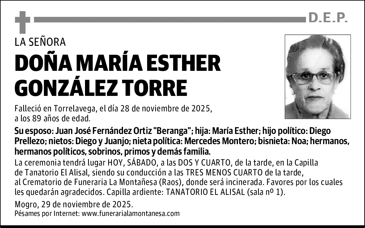 DOÑA MARÍA ESTHER GONZÁLEZ TORRE