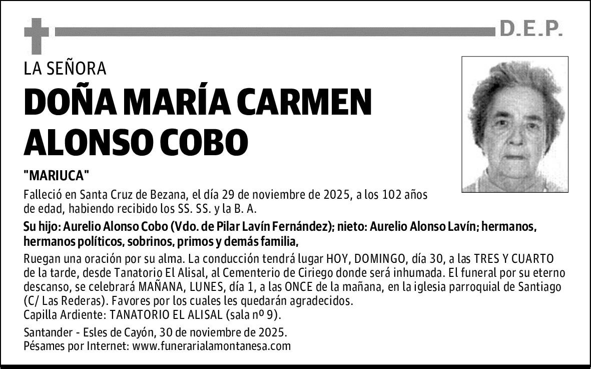 DOÑA MARÍA CARMEN ALONSO COBO