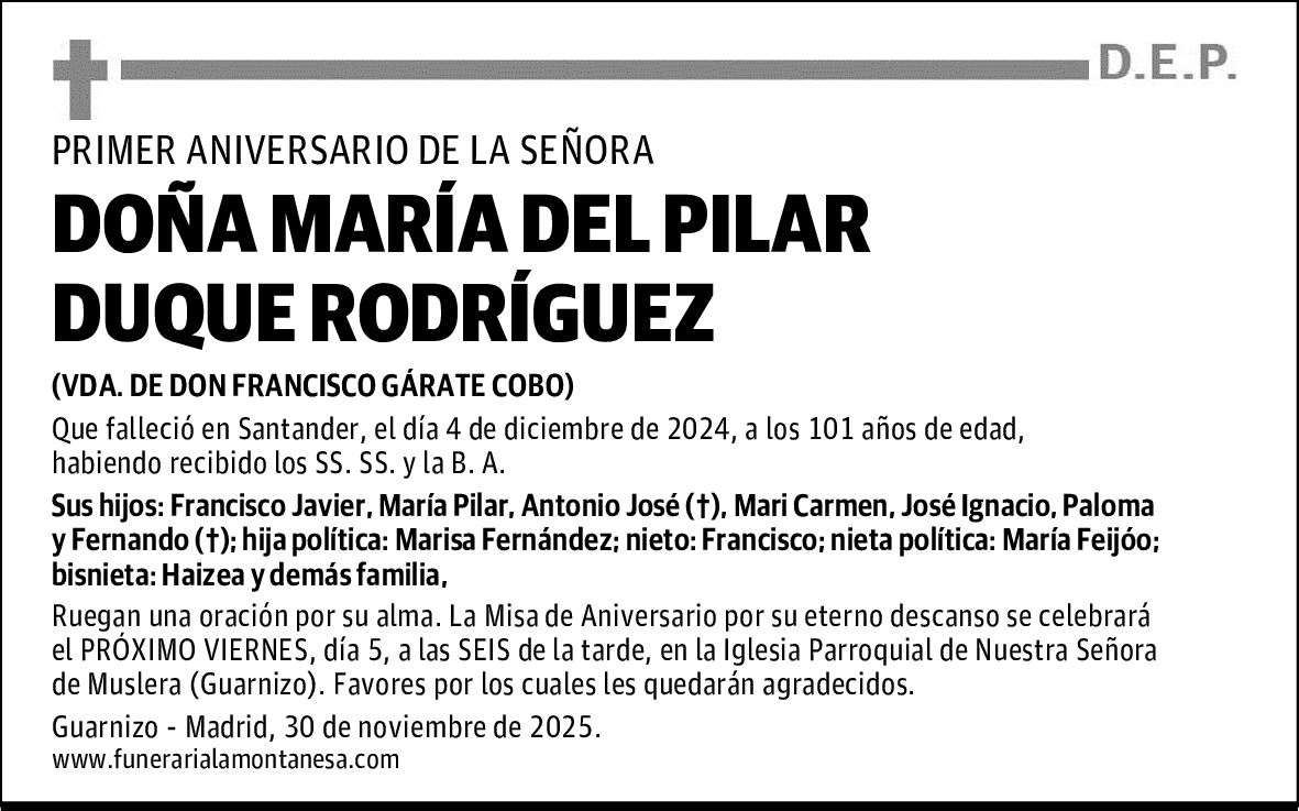 DOÑA MARÍA DEL PILAR DUQUE RODRÍGUEZ