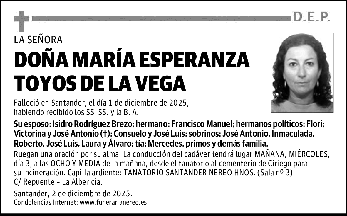 DOÑA MARÍA ESPERANZA TOYOS DE LA VEGA